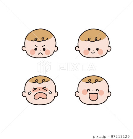喜怒哀楽赤ちゃんの顔アイコンカラー線画セット 喜怒哀楽赤ちゃんの顔アイコンカラー線画セット 97215129