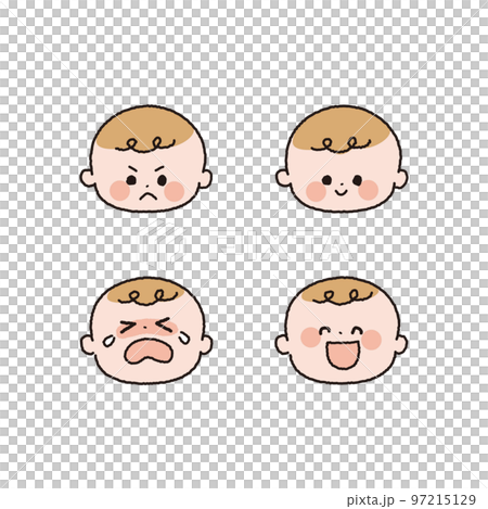 喜怒哀楽赤ちゃんの顔アイコンカラー線画セット 喜怒哀楽赤ちゃんの顔アイコンカラー線画セット 97215129