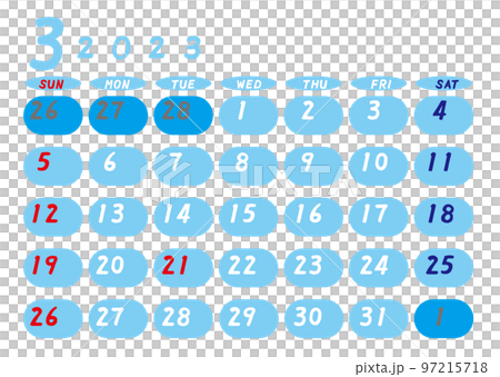 2023 年日曆三月天藍色 97215718