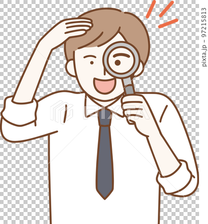 Men with a magnifying glass Economic information Simple illustration 97215813