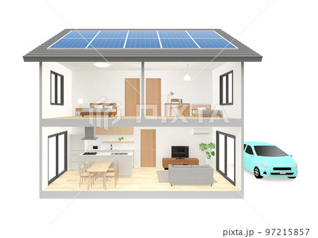 二階建て住宅の断面CGパース 97215857