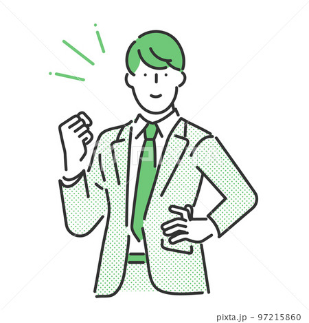 ポジティブな表情でガッツポーズをとるビジネスパーソンのイラスト素材 97215860
