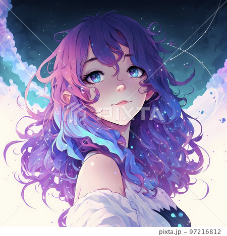 優雅に微笑む紫と青のグラデーション髪のアニメ少女「AI生成画像」 優雅に微笑む紫と青のグラデーション髪のアニメ少女「AI生成画像」 97216812