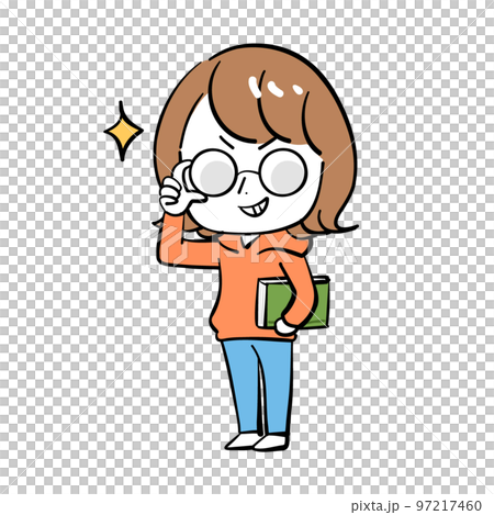 女性 説明 笑顔 メガネのイラスト素材 [97217460] - PIXTA