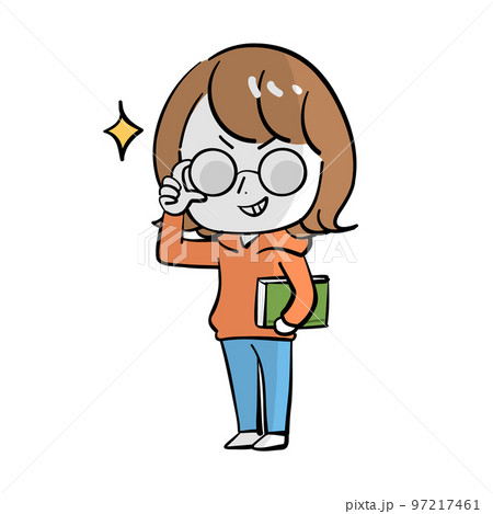女性　説明　笑顔　メガネ　影 97217461