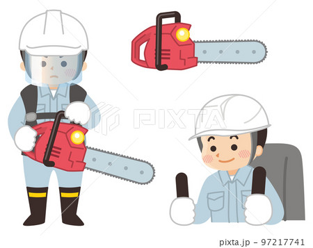 作業員とチェーンソー 97217741