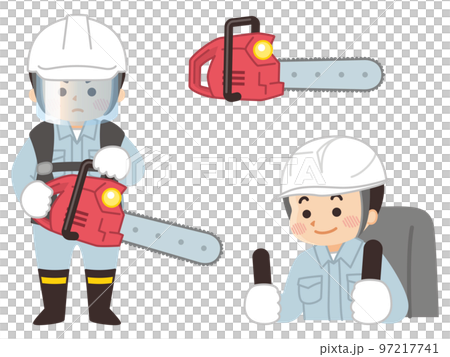 作業員とチェーンソー 97217741