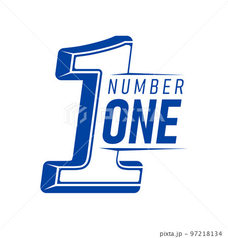 Number one icon. First place, business leadership and success retro symbol, vector icon or blue sign. Corporate identity label, brand graphic emblem with vintage typography 97218134