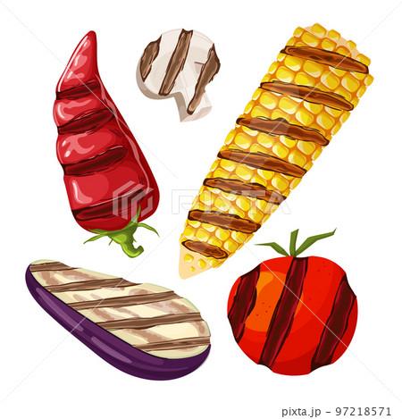 grilled vegetables set cartoon vector illustration 97218571