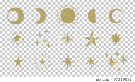 月亮和星星，簡單的手繪天體，時尚閃閃發光的裝飾插圖集 97219081