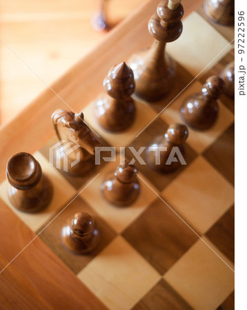 Black chess pieces on the chessboard. Black chess pieces on the chessboard. 97222596