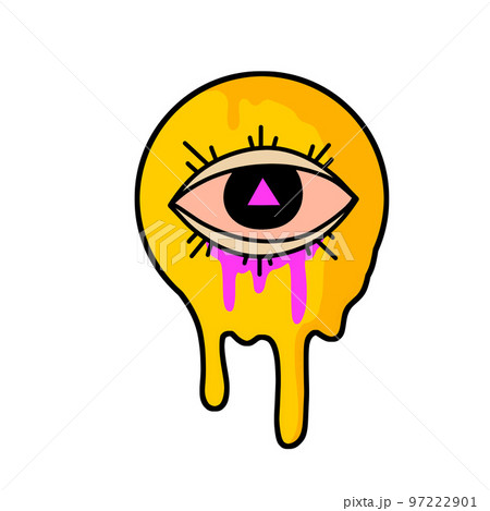 Eye in yellow melted Sticker. Design element for rave and techno style Eye in yellow melted Sticker. Design element for rave and techno style 97222901