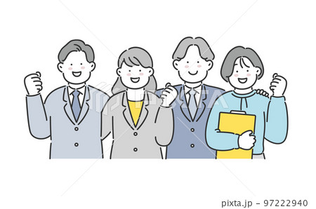 笑顔でガッツポーズをする男女4人のビジネスチーム 笑顔でガッツポーズをする男女4人のビジネスチーム 97222940