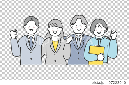 笑顔でガッツポーズをする男女4人のビジネスチーム 笑顔でガッツポーズをする男女4人のビジネスチーム 97222940