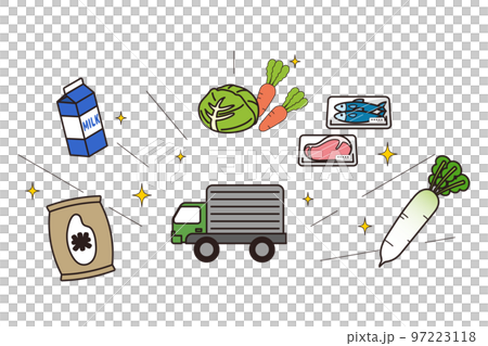 卡車為網絡超市運送配料的插圖 卡車為網絡超市運送配料的插圖 97223118