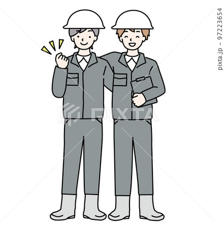 肩を組む仲良し作業員のシンプルイラスト 肩を組む仲良し作業員のシンプルイラスト 97223654