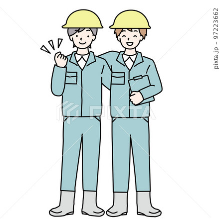 肩を組む仲良し作業員のシンプルイラスト 肩を組む仲良し作業員のシンプルイラスト 97223662