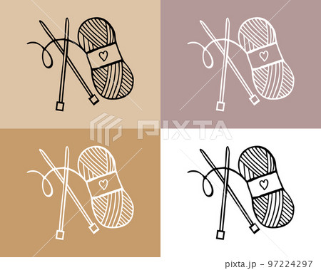 Knitting icons set, skein of yarn and knitting needles. Hobby concept, vector Knitting icons set, skein of yarn and knitting needles. Hobby concept, vector 97224297