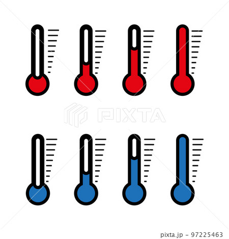 Blue and red thermometer icon with different levels, flat style Blue and red thermometer icon with different levels, flat style 97225463