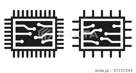 Two chip or microchip icons. Central computer...のイラスト素材 [97225504] - PIXTA