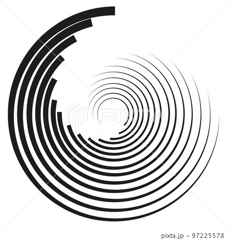 Geometric element of concentric circles. Black color on a white background. Radial, radiant pie chart. Flat style. Vector Geometric element of concentric circles. Black color on a white background. Radial, radiant pie chart. Flat style. Vector 97225578