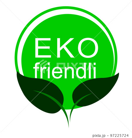 Eco-friendly green leaf. Safe for health. Ecological goods stamp icon. Symbol, logo, template. Flat style. On a white background. Vector 97225724