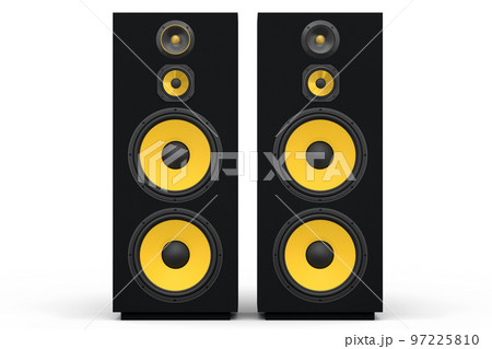 Hi-fi speakers with loudspeakers for sound recording studio on white background. Hi-fi speakers with loudspeakers for sound recording studio on white background. 97225810