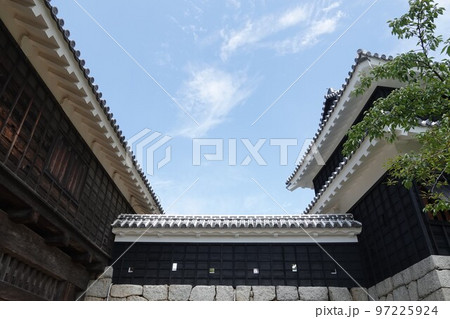 松山市の中心部、勝山（標高132m）にそびえ立つ松山城は、賤ヶ岳の合戦で有名な七本槍の 97225924