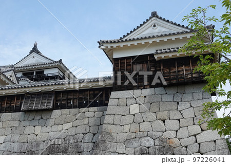 松山市の中心部、勝山(標高132m)にそびえ立つ松山城は、賤ヶ岳の合戦で有名な七本槍の 松山市の中心部、勝山(標高132m)にそびえ立つ松山城は、賤ヶ岳の合戦で有名な七本槍の 97226041