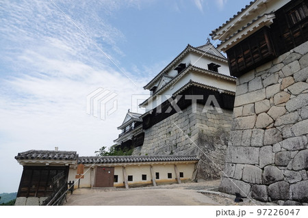 松山市の中心部、勝山（標高132m）にそびえ立つ松山城は、賤ヶ岳の合戦で有名な七本槍の 97226047