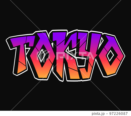 Tokyo word trippy psychedelic graffiti style letters.Vector hand drawn doodle cartoon logo Tokyo illustration. Funny cool trippy letters, fashion, graffiti style print for t-shirt, poster concept 97226087