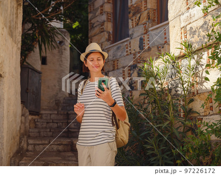 Tourist Woman on Beautiful Streets of old Marmaris. Tourist Woman on Beautiful Streets of old Marmaris. 97226172