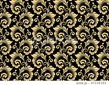 Floral pattern. Vintage wallpaper in the Baroque style. Seamless vector background. Gold and black ornament for fabric, wallpaper, packaging. Ornate Damask flower ornament 97226193