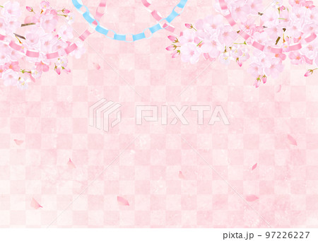 美しい桜ーピンク色ー市松模様ー和紙の壁紙ー折り紙の輪っかー豪華絢爛背景素材フレーム 97226227