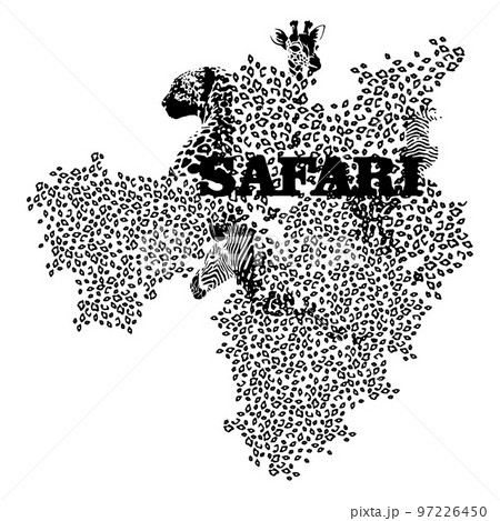 Silhouette wild cat with leopard dots monochrome t-shirt design 97226450