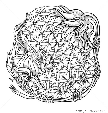 Asymmetry Black and white doodle Floral mandala. Bouquet line art vector illustration isolated on white Asymmetry Black and white doodle Floral mandala. Bouquet line art vector illustration isolated on white 97226456