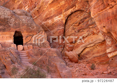 Sandstone rock and mineral layers in Petra, Jordan Sandstone rock and mineral layers in Petra, Jordan 97226487