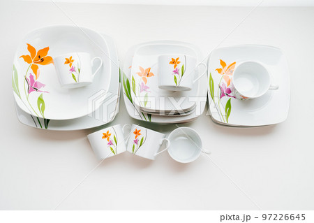 cups and plates with the image of flowers cups and plates with the image of flowers 97226645