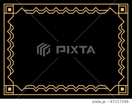 Art deco frame. Vintage linear border. Design a template for invitations, leaflets and greeting cards. Geometric golden frame. The style of the 1920s - 1930s. Vector illustration 97227266