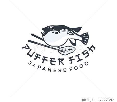Puffer fish and chopsticks, japanese food, logo design. Fish, animal, food and restaurant, vector design and illustration 97227397