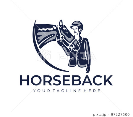 Equestrian, woman rider with horse, horseback riding, logo design. Equestrian sports, horse riding, animal and pet, vector design and illustration 97227500
