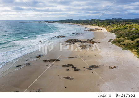 Drone aerial photograph of a white sandy beach on King Island Drone aerial photograph of a white sandy beach on King Island 97227852