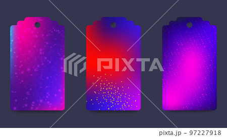 Set of abstract winter gift tags. Bright gradient in a festive palette. Seasonal label templates for printing. Christmas, New Year, Christmas gifts. 97227918