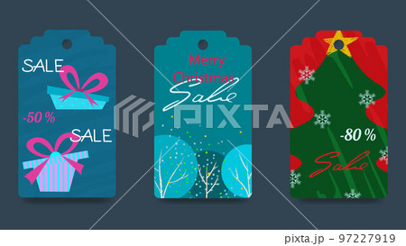 Set of abstract tags for christmas sale. Seasonal label templates for printing. Christmas, New Year, Christmas gifts. Vector 97227919