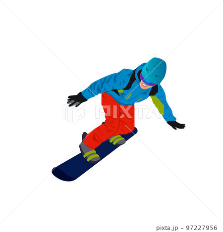 Winter sports. Snowboarder on a white background in winter clothes. Winter postcard icon. 97227956