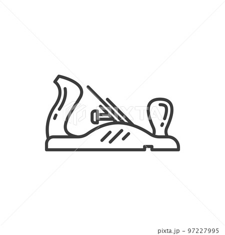 Plane instrument isolated smoothing carpenter tool outline icon. Vector woodwork jack-plane for wood processing. Carpentry joiner, metal smoothing plane carpenter wooden retro hand jack-plane 97227995