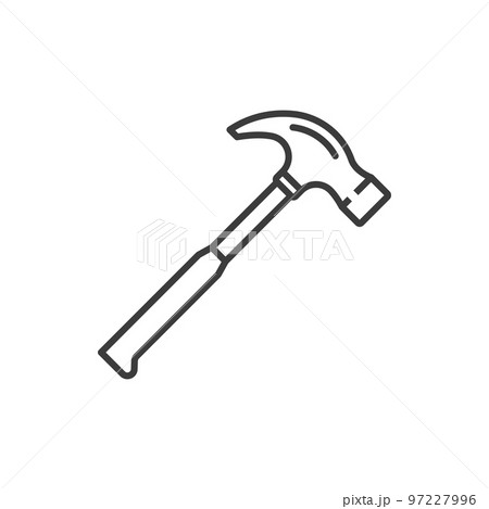 Hammer isolated carpenter instrument outline icon. Vector closeup of renovation hardware, hammer linear object. Repair and construction work tool, framing mallet, hand tool with wooden handle 97227996
