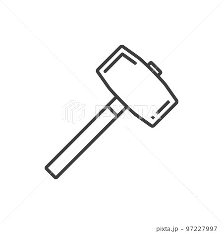 Sledgehammer metal hammer isolated mining tool outline icon. Vector building construction tool with large flat metal head with handle, line art sign. Drilling hammer symbol, mini-sledge or thor hammer 97227997
