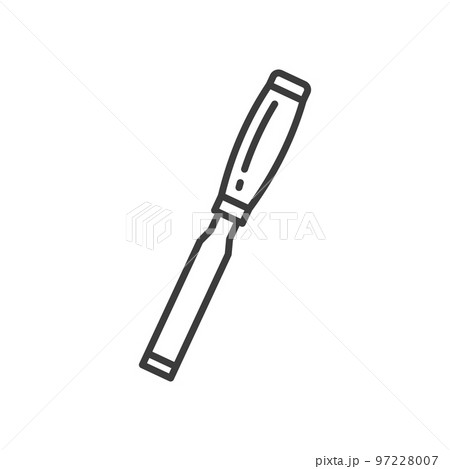 Chisel tool with cutting edge, blade isolated outline icon. Vector carving or cutting instrument, woodworker tool to cut wood, stone, metal. Chisel tool with cutting edge, blade on end and handle 97228007