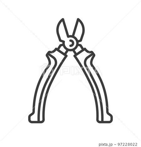 Open cutters isolated diagonal pliers snips nippers linear icon. Vector nippers to cut wire, side cutters, diagonal pliers snips. Opened cutting pliers repair tool, Kleins combination plier instrument Open cutters isolated diagonal pliers snips nippers linear icon. Vector nippers to cut wire, side cutters, diagonal pliers snips. Opened cutting pliers repair tool, Kleins combination plier instrument 97228022